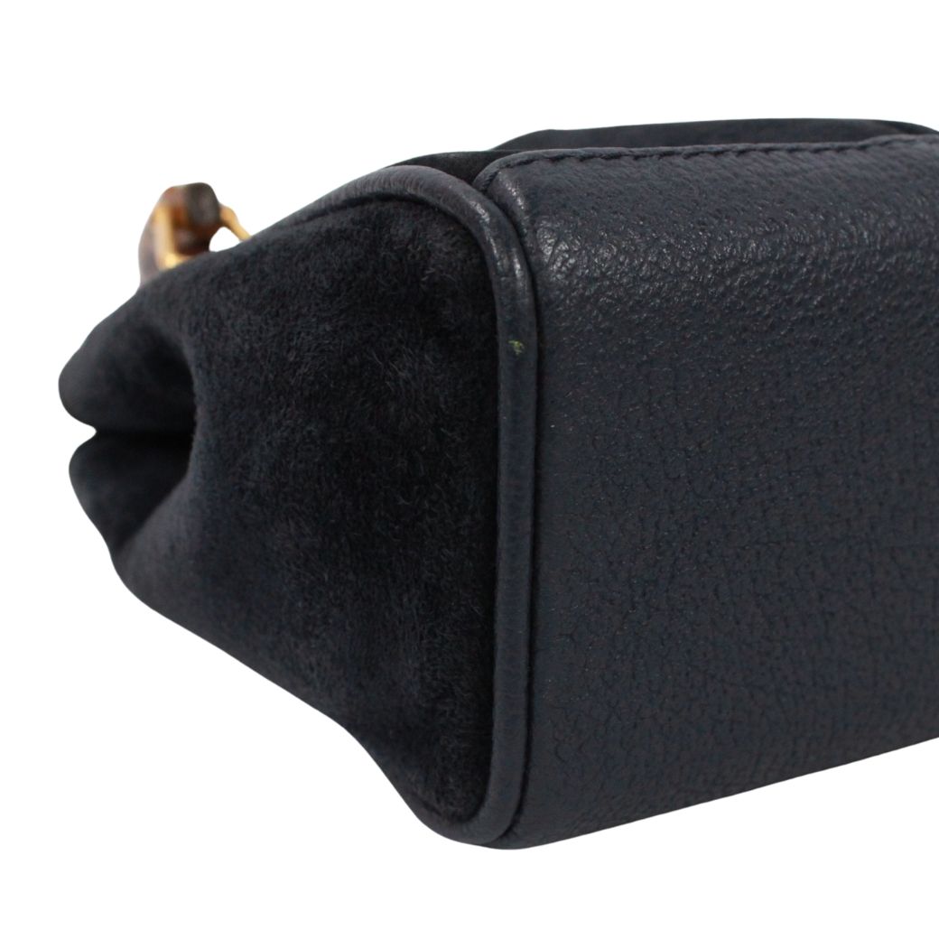 Gucci Bamboo Mini 2-Way Leather Suede Navy Shoulder Bag Gold — view 6