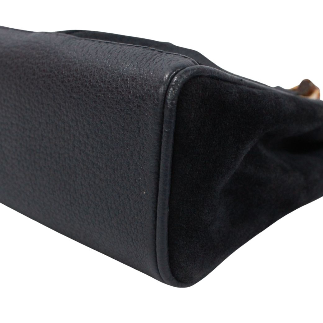 Gucci Bamboo Mini 2-Way Leather Suede Navy Shoulder Bag Gold — view 5