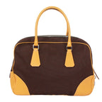 Prada Leather Canvas Yellow Brown Boston Bag Silver — view 3