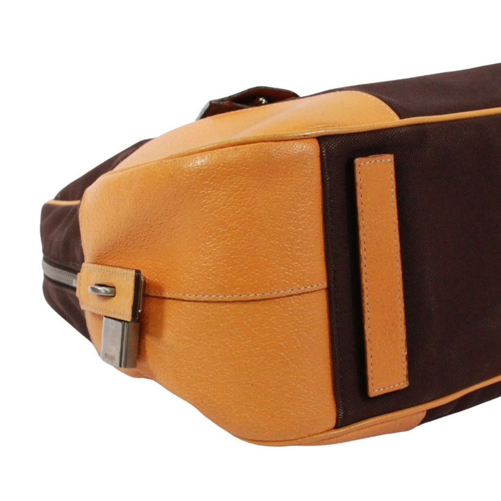 Prada Leather Canvas Yellow Brown Boston Bag Silver — view 6