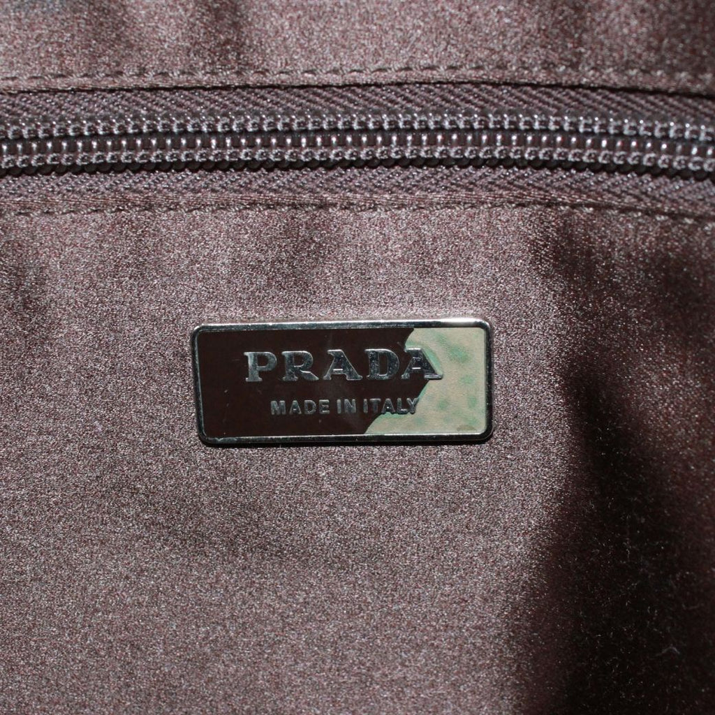 Prada Leather Canvas Yellow Brown Boston Bag Silver — view 8