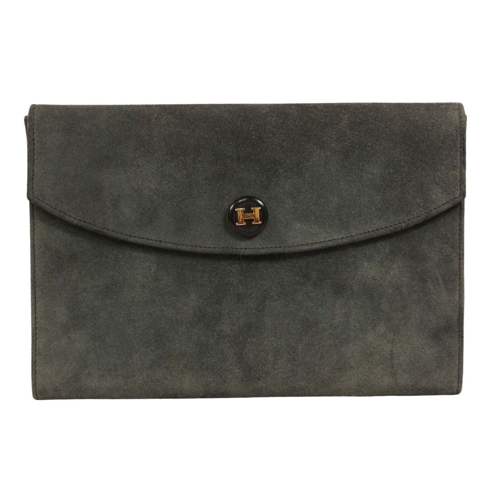 Hermes Pochette Rio Suede Gray Clutch Gold