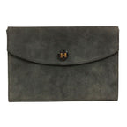 Hermes Pochette Rio Suede Gray Clutch Gold