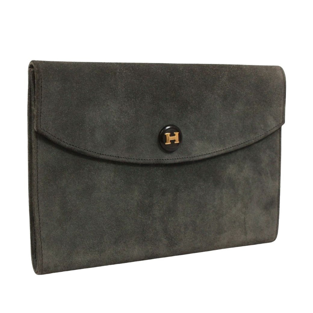 Hermes Pochette Rio Suede Gray Clutch Gold — view 2