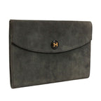 Hermes Pochette Rio Suede Gray Clutch Gold — view 2