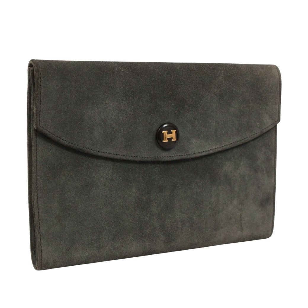 Hermes Pochette Rio Suede Gray Clutch Gold — view 2