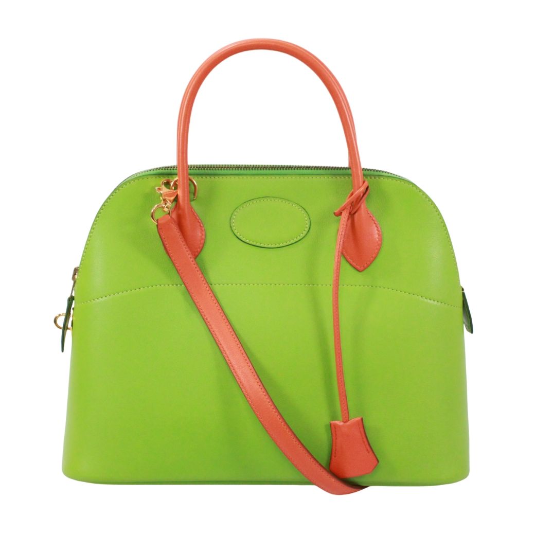 Hermes Bolide 31 Vo Garibaldi Leather Orange Green Handbag Gold