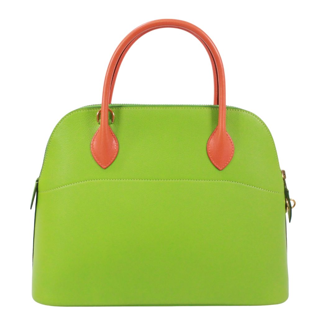 Hermes Bolide 31 Vo Garibaldi Leather Orange Green Handbag Gold — view 3