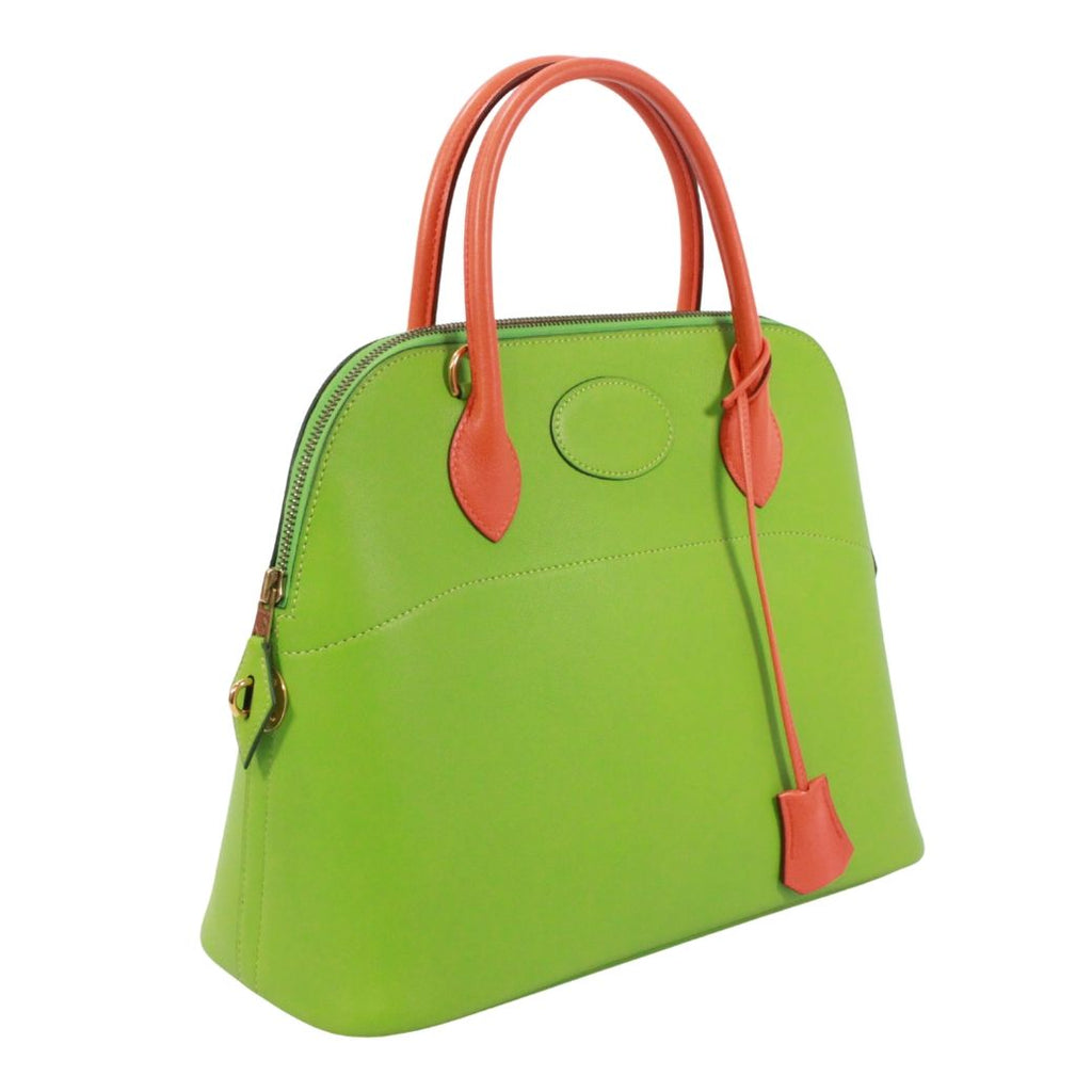 Hermes Bolide 31 Vo Garibaldi Leather Orange Green Handbag Gold — view 2