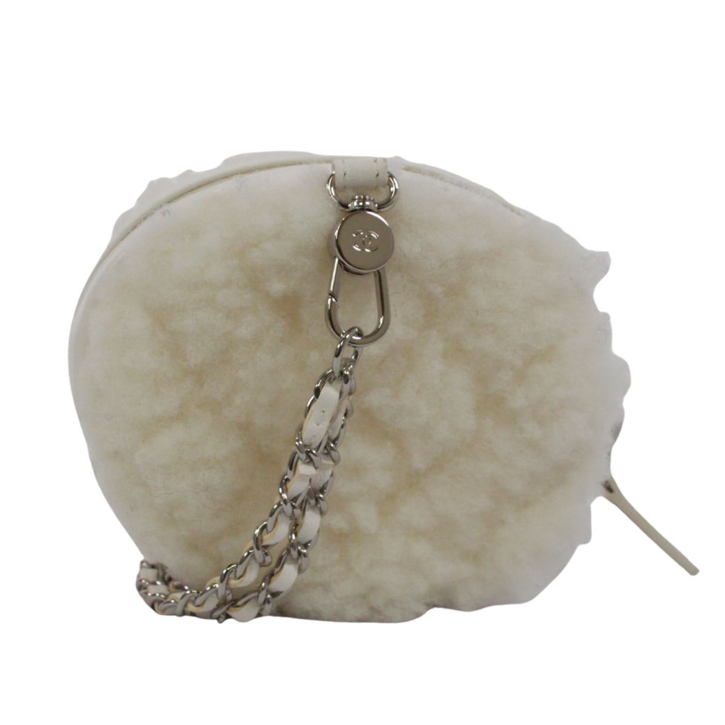 Chanel Coco Neige Ge Chain Pouch Fleece Leather White Shoulder Bag Silver — view 4