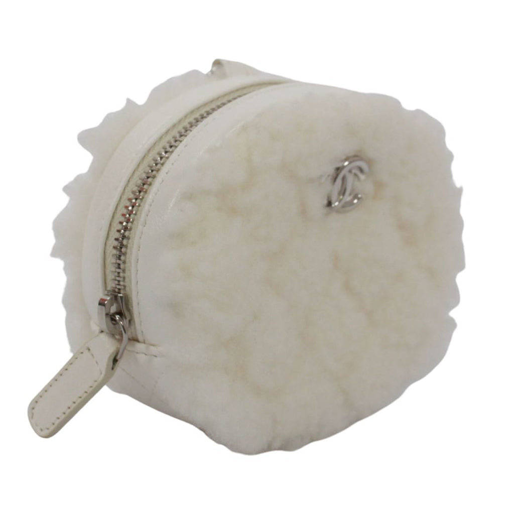 Chanel Coco Neige Ge Chain Pouch Fleece Leather White Shoulder Bag Silver — view 3