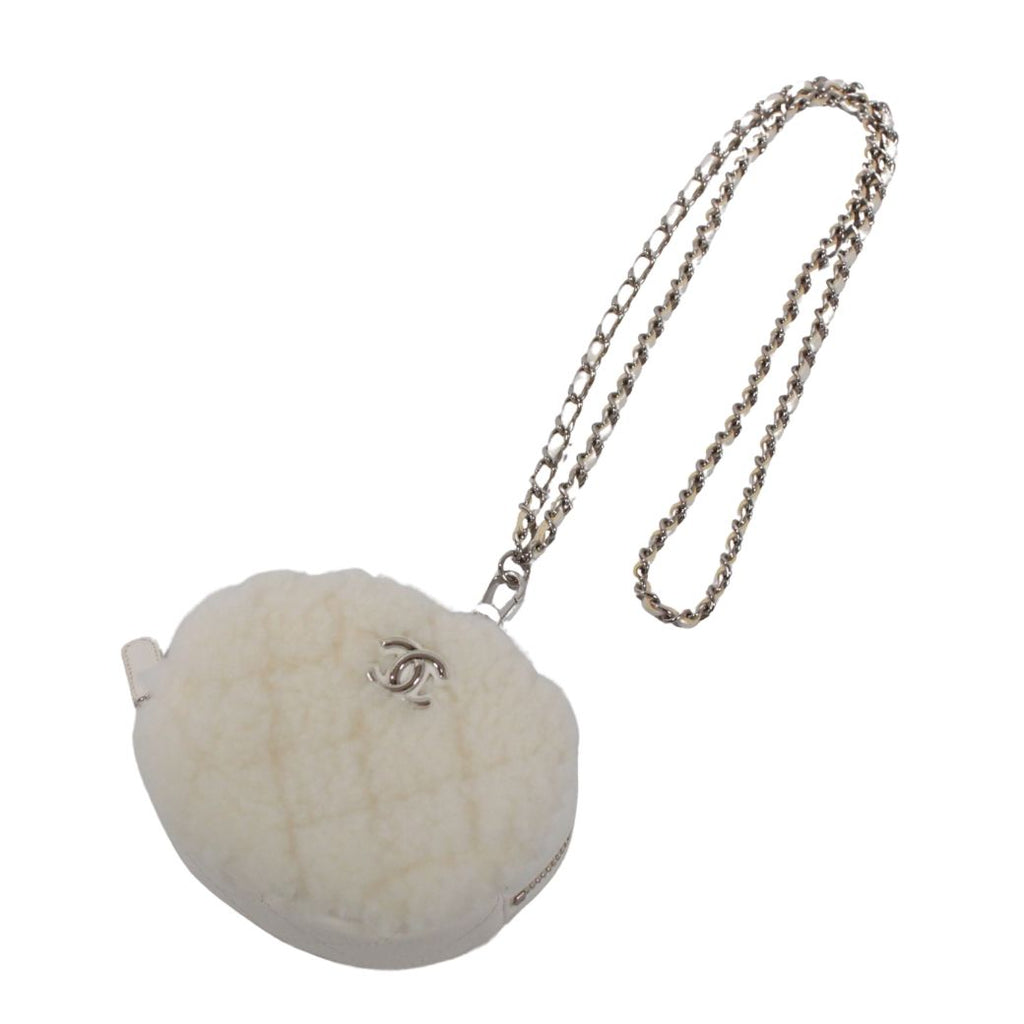 Chanel Coco Neige Ge Chain Pouch Fleece Leather White Shoulder Bag Silver — view 2