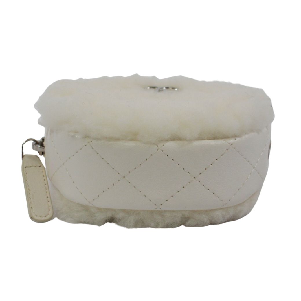 Chanel Coco Neige Ge Chain Pouch Fleece Leather White Shoulder Bag Silver — view 5