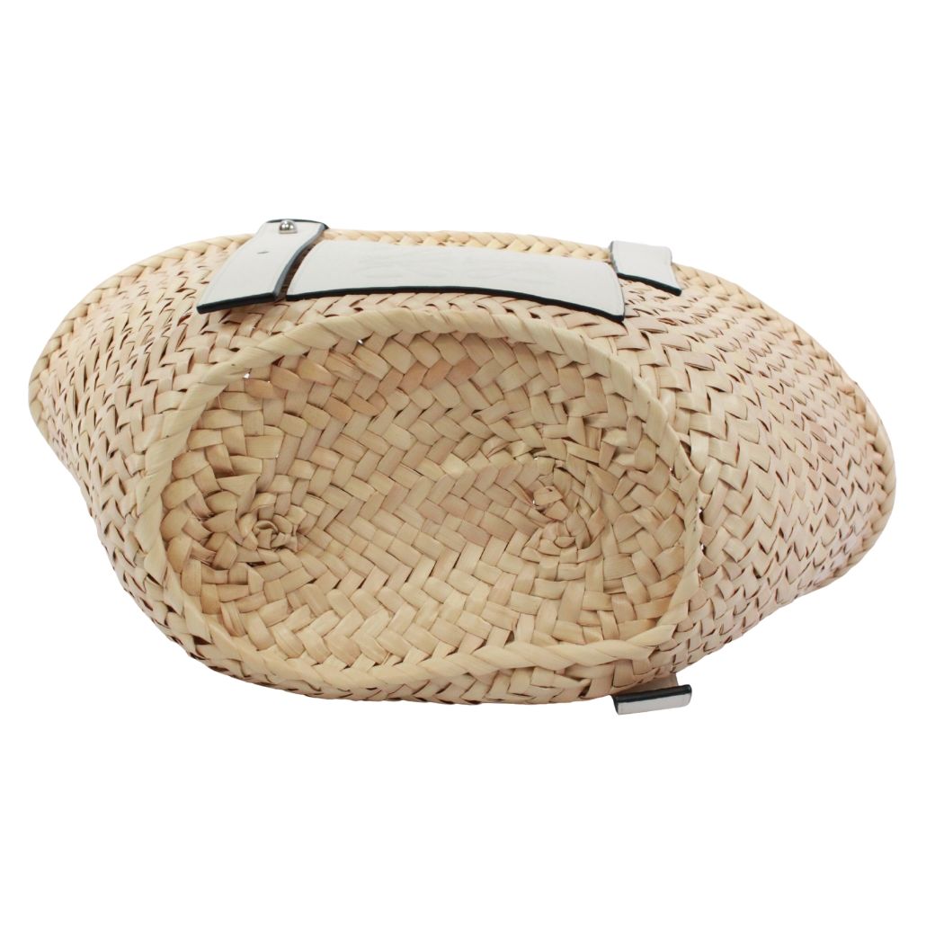 Loewe Basket Bag Small Leather Raffia Beige White Handbag Silver — view 4