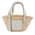 Loewe Basket Bag Small Leather Raffia Beige White Handbag Silver
