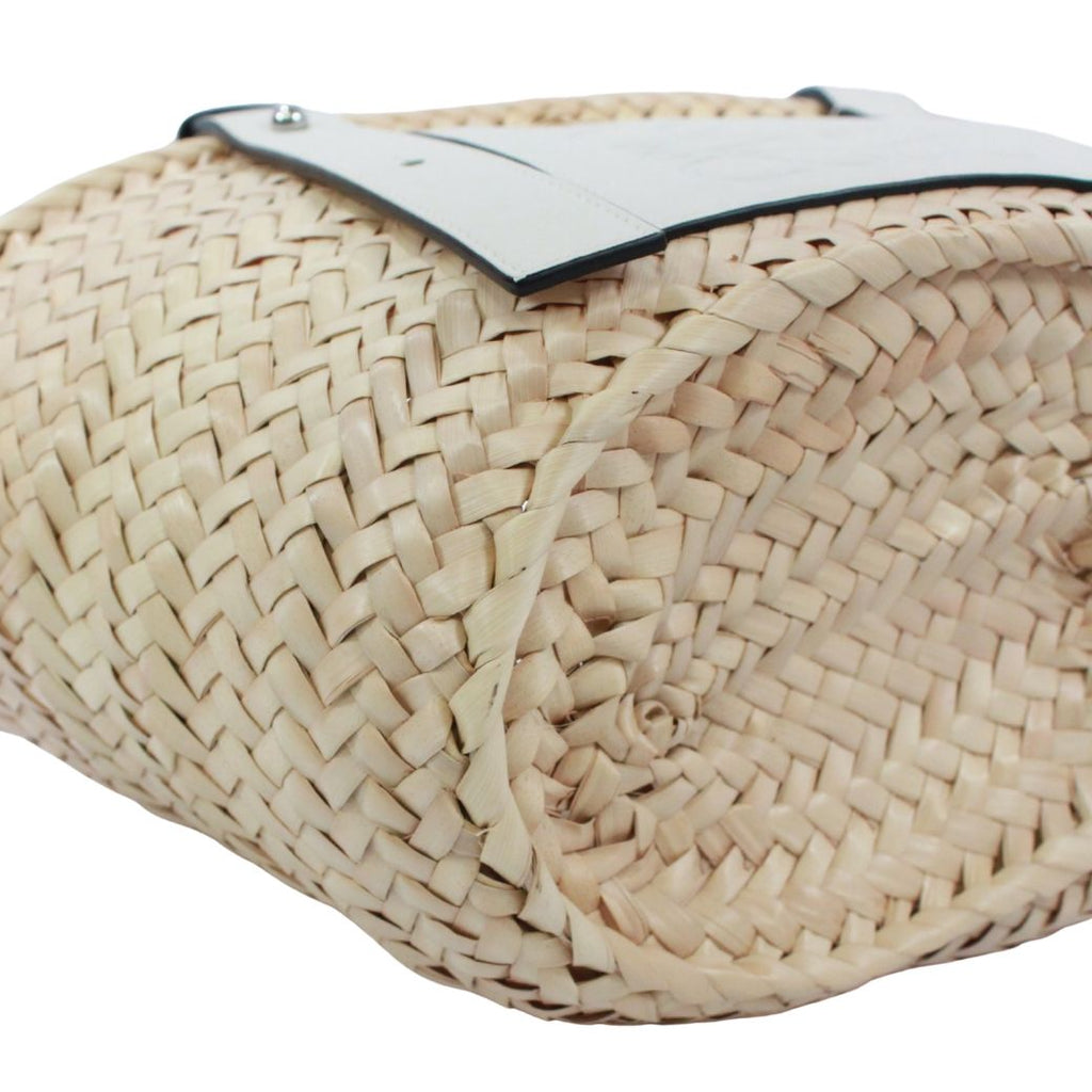 Loewe Basket Bag Small Leather Raffia Beige White Handbag Silver — view 6