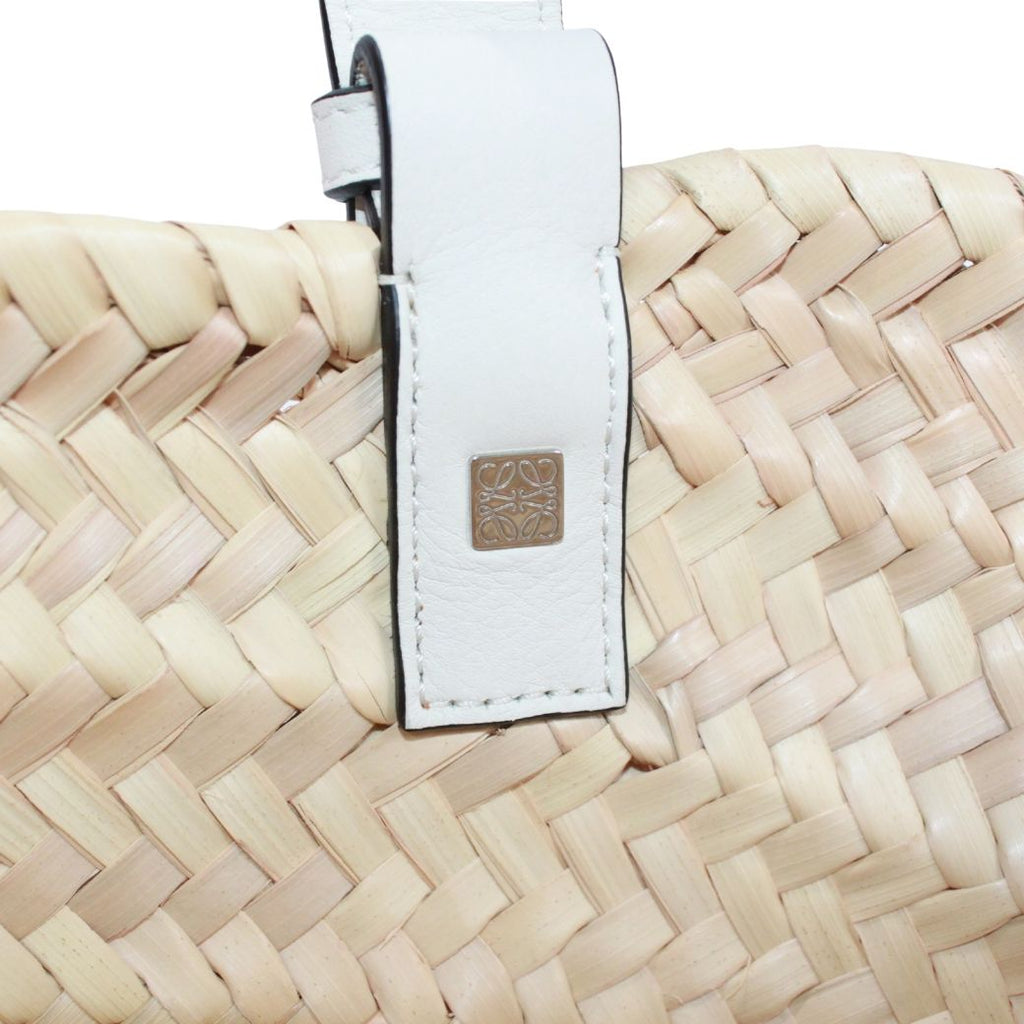 Loewe Basket Bag Small Leather Raffia Beige White Handbag Silver — view 8