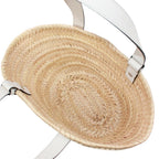 Loewe Basket Bag Small Leather Raffia Beige White Handbag Silver — view 7