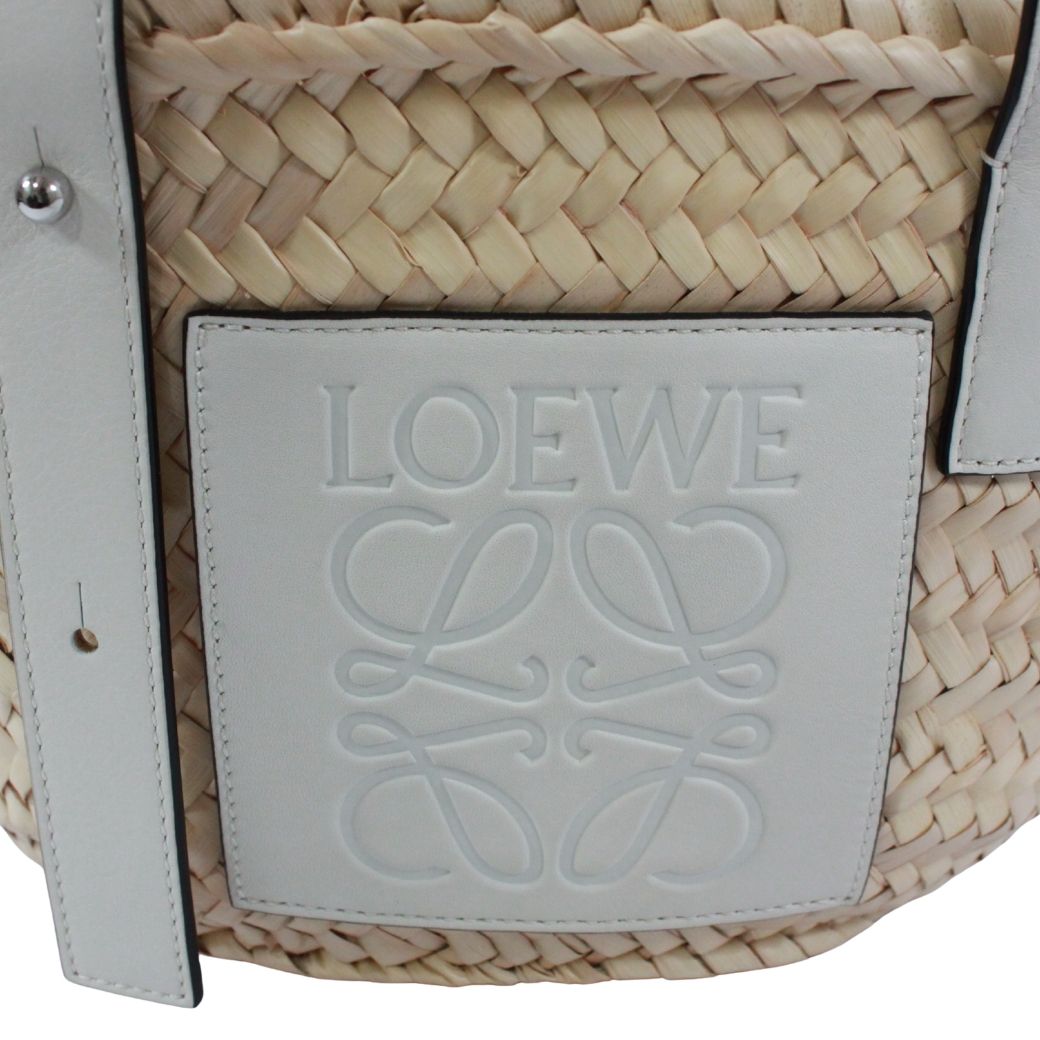 Loewe Basket Bag Small Leather Raffia Beige White Handbag Silver — view 9