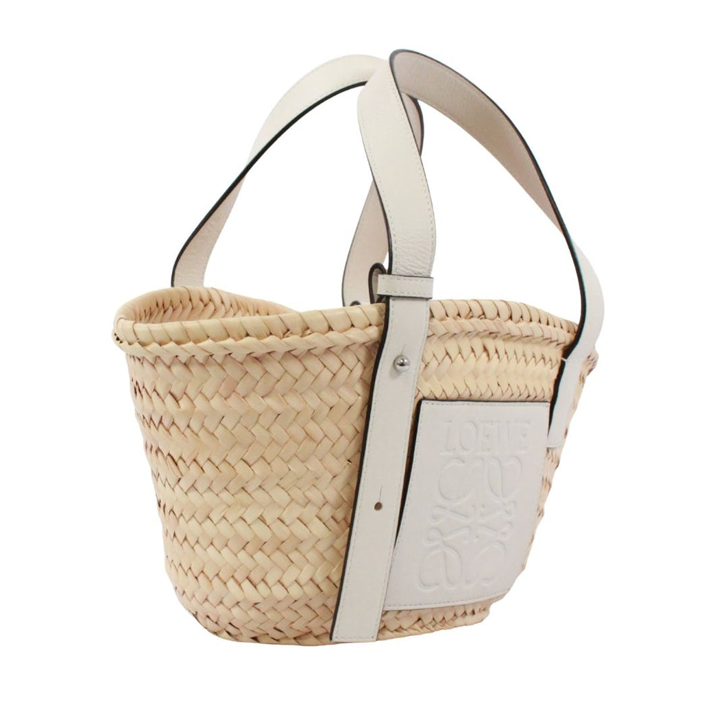 Loewe Basket Bag Small Leather Raffia Beige White Handbag Silver — view 2