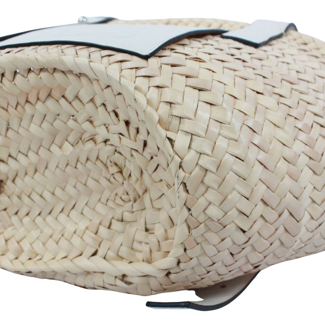 Loewe Basket Bag Small Leather Raffia Beige White Handbag Silver — view 5