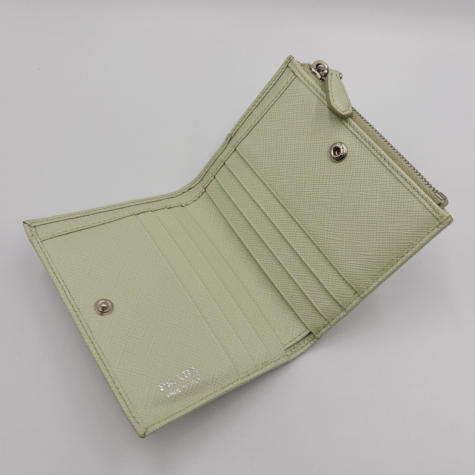 Prada Saffiano Wallet Leather Light Green Triang Silver — view 3