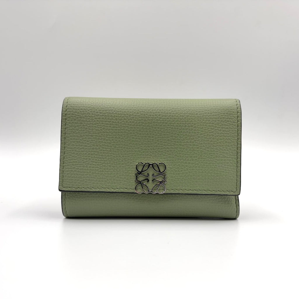 Loewe Wallet Khaki Green Anagram Trifold Silver