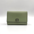 Loewe Wallet Khaki Green Anagram Trifold Silver