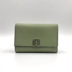 Loewe Wallet Khaki Green Anagram Trifold Silver