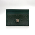 Gucci Tiger Metal Details Guccissima Leather Dark Green Card Case Gold