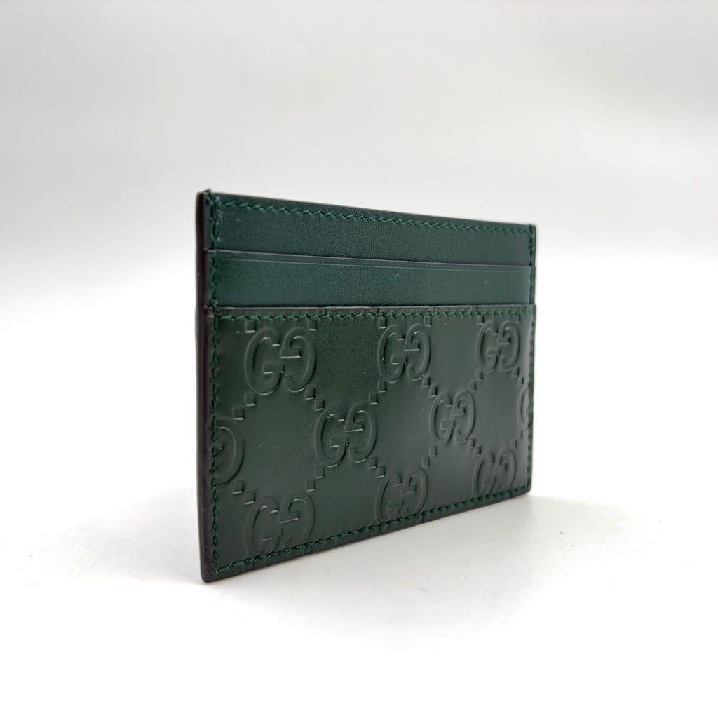 Gucci Tiger Metal Details Guccissima Leather Dark Green Card Case Gold — view 2