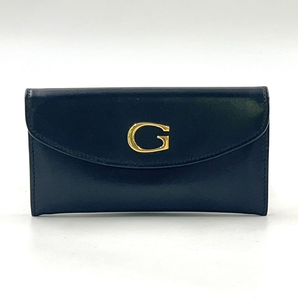 Gucci Logo Leather Black Coin Case Gold