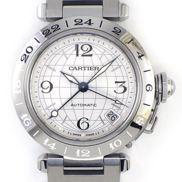 Cartier Watch Pasha C Meridian Silver Dial Date Luminous Hands Index SS