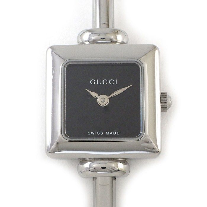 Gucci Watch Bangle Square Black Dial SS Quartz Analog