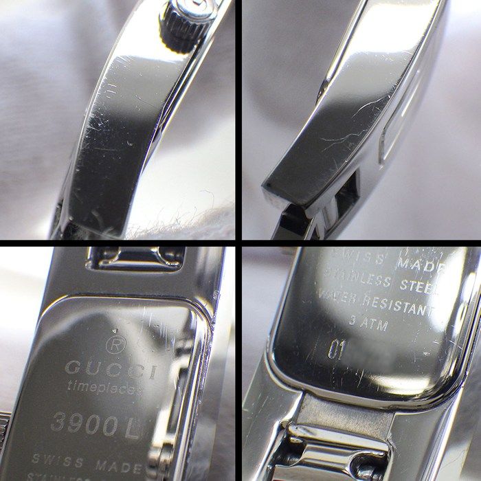 Gucci Watch Bangle Rectangular Silver Guilloche Dial SS Quartz Analog — view 5
