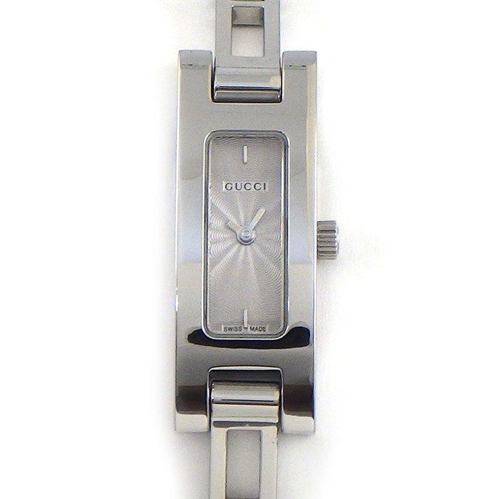 Gucci Watch Bangle Rectangular Silver Guilloche Dial SS Quartz Analog
