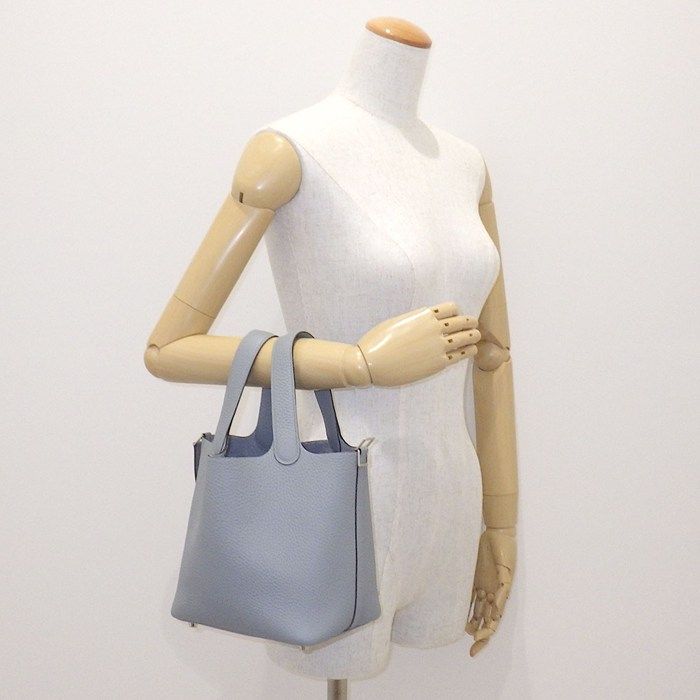 Hermes Handbag Picotin Lock PM Gris Perle Taurillon Clemence Silver — view 9