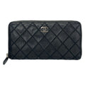 Chanel Wallet Wild Stitch Black Zip Around Silver Leather