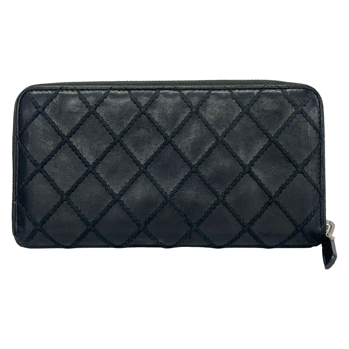 Chanel Wallet Wild Stitch Black Zip Around Silver Leather — view 2