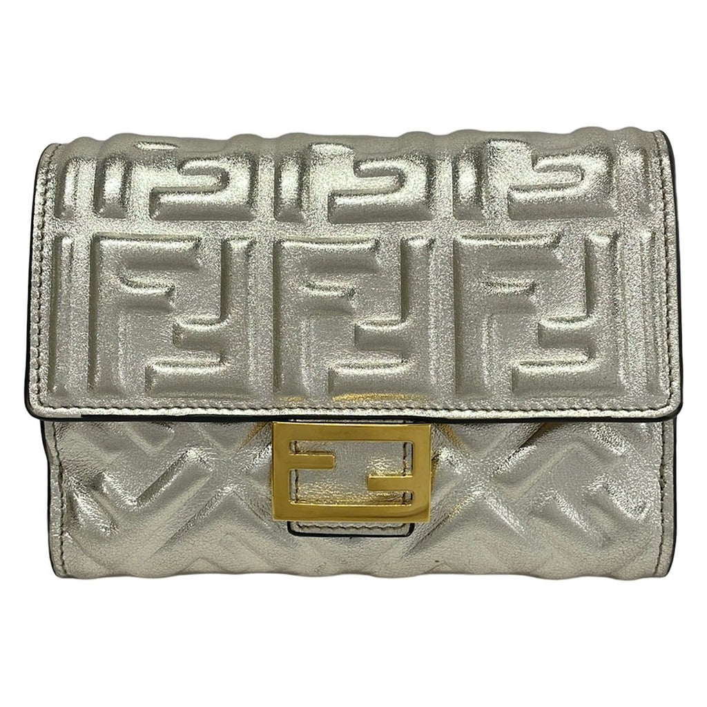 Fendi Bifold Wallet Baguette Gold Embossed Leather