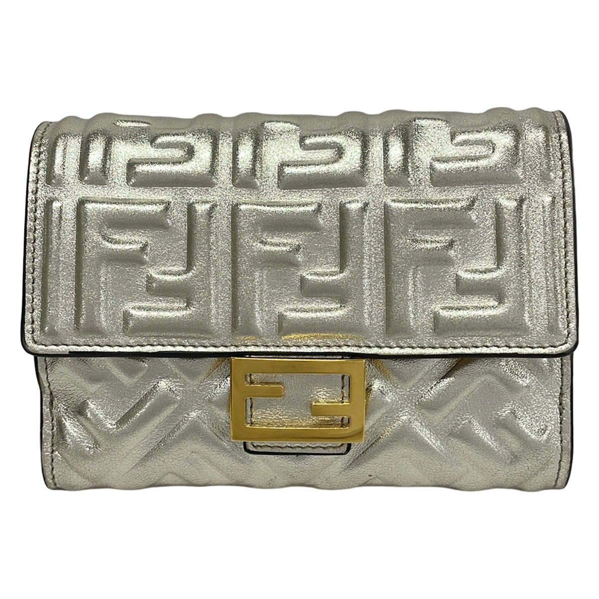 Fendi Bifold Wallet Baguette Gold Embossed Leather