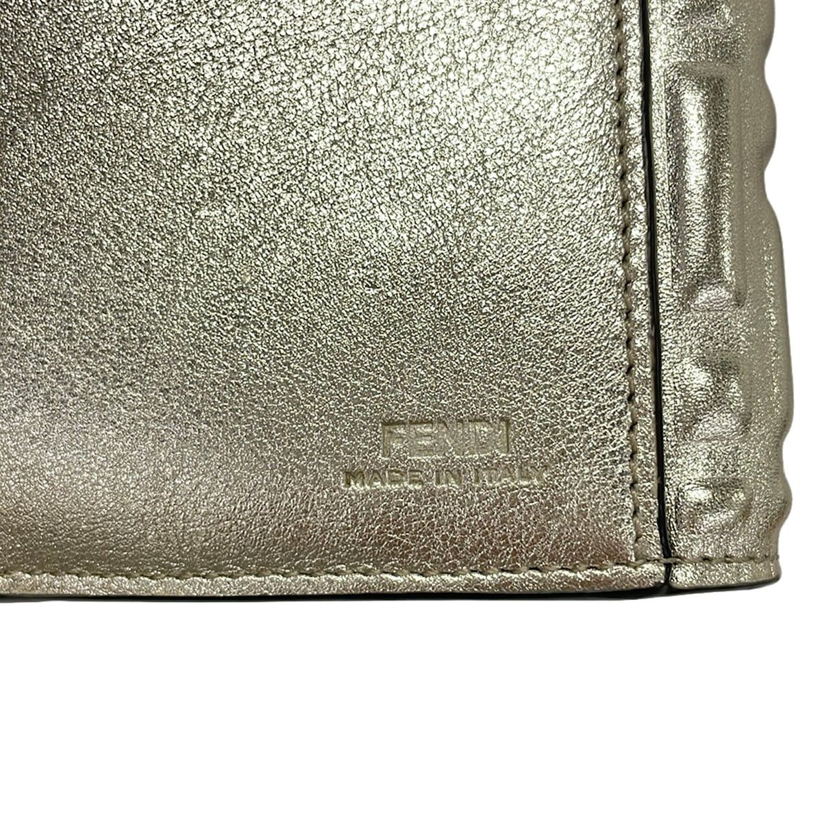 Fendi Bifold Wallet Baguette Gold Embossed Leather — view 5