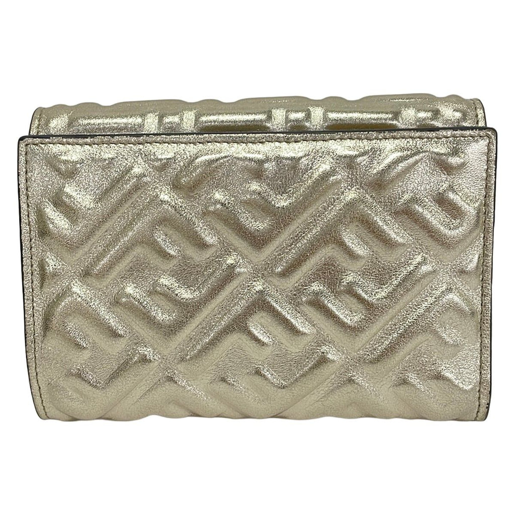 Fendi Bifold Wallet Baguette Gold Embossed Leather — view 2