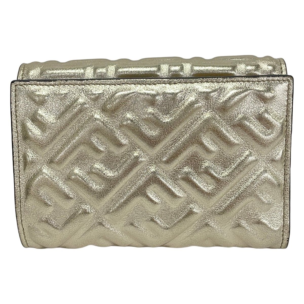Fendi Bifold Wallet Baguette Gold Embossed Leather — view 2