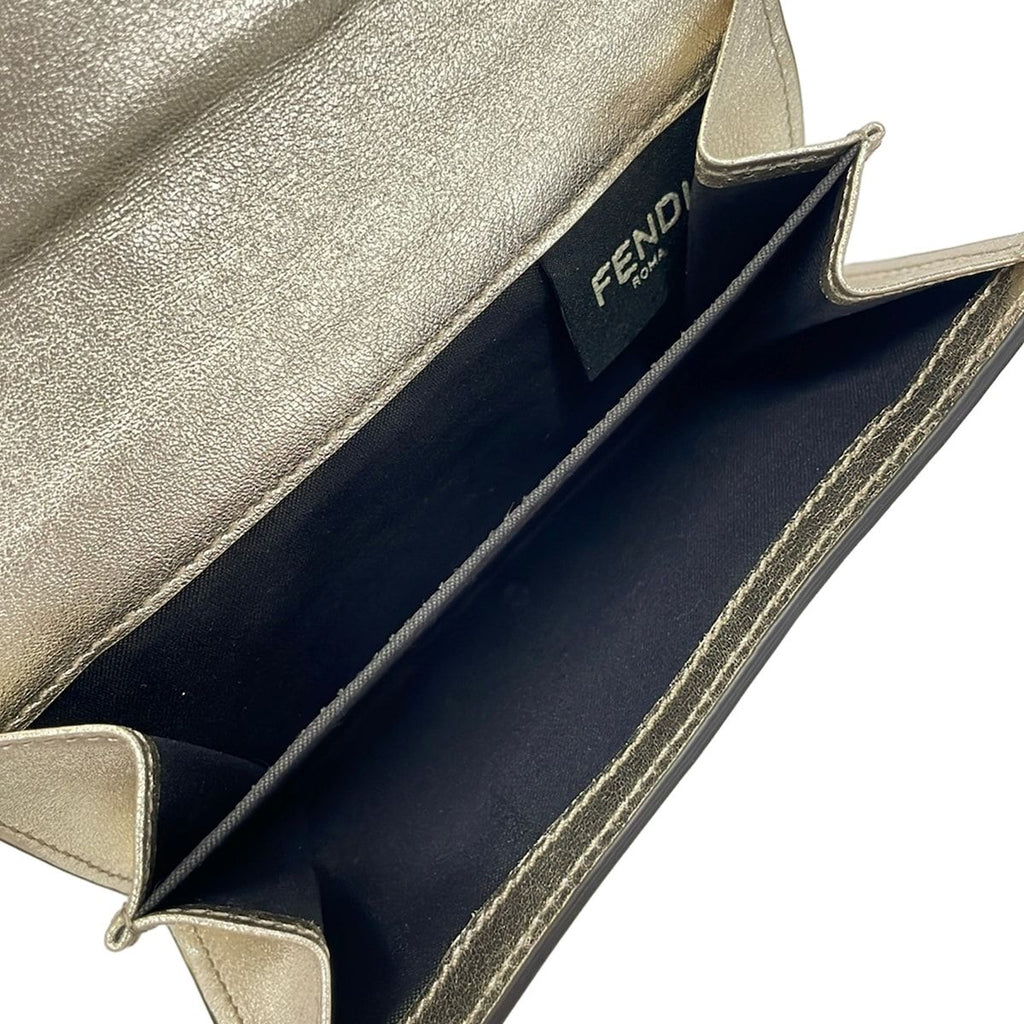 Fendi Bifold Wallet Baguette Gold Embossed Leather — view 4