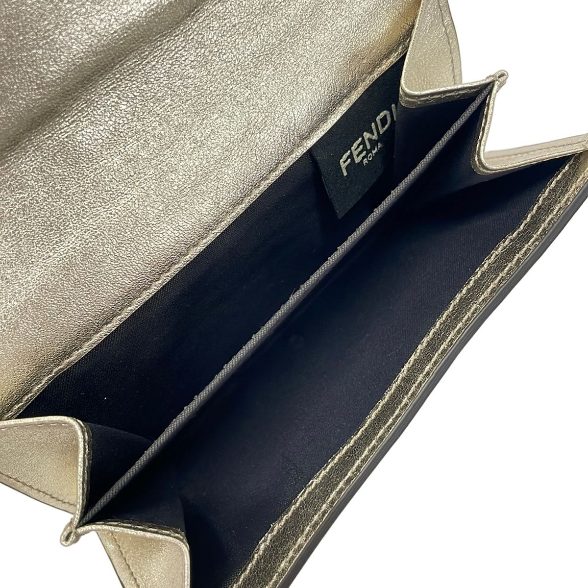 Fendi Bifold Wallet Baguette Gold Embossed Leather — view 4