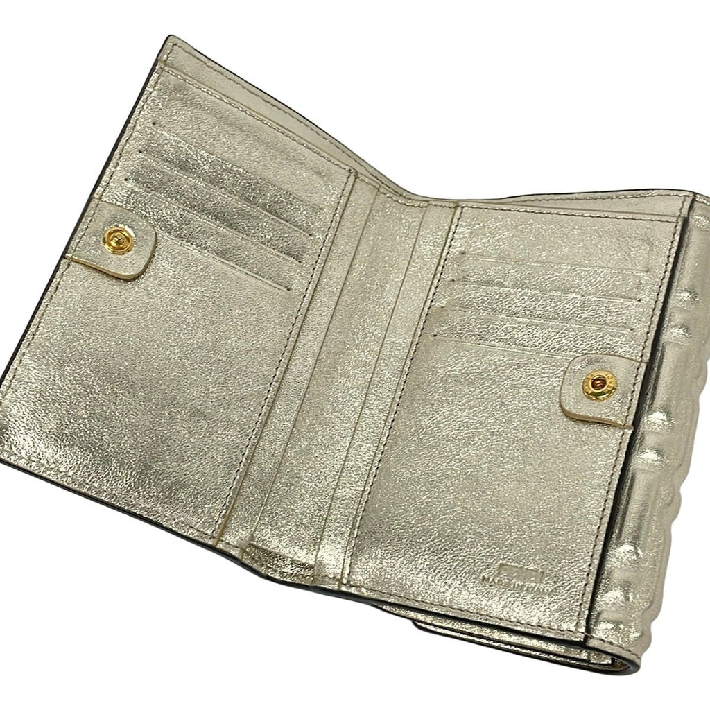 Fendi Bifold Wallet Baguette Gold Embossed Leather — view 3