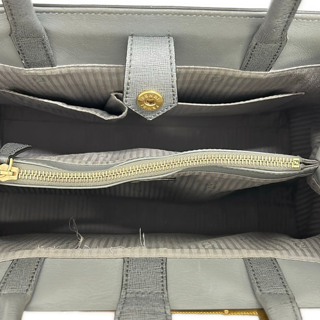 Fendi Handbag Toujour Light Gray Gold Leather — view 7