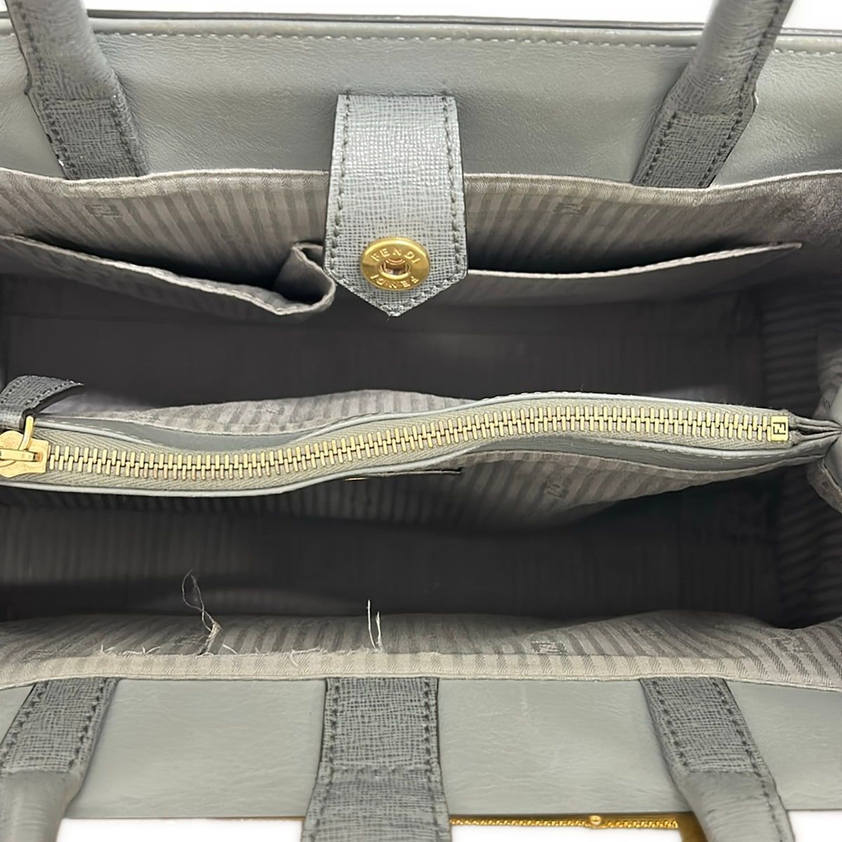 Fendi Handbag Toujour Light Gray Gold Leather — view 7