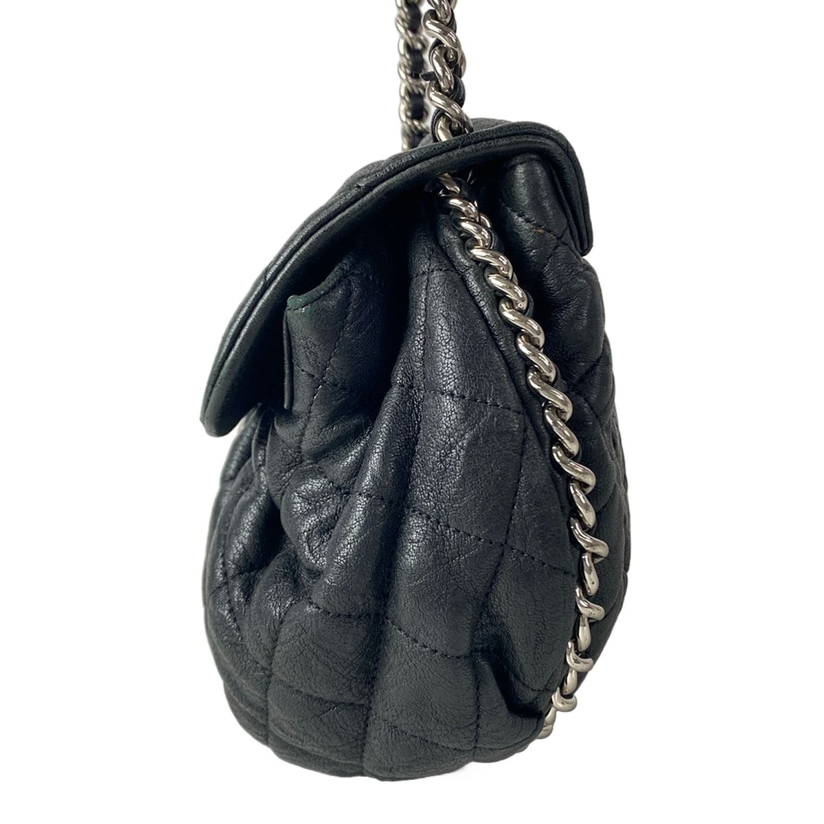 Chanel Shoulder Bag Chain Around Black Silver Leather — view 4